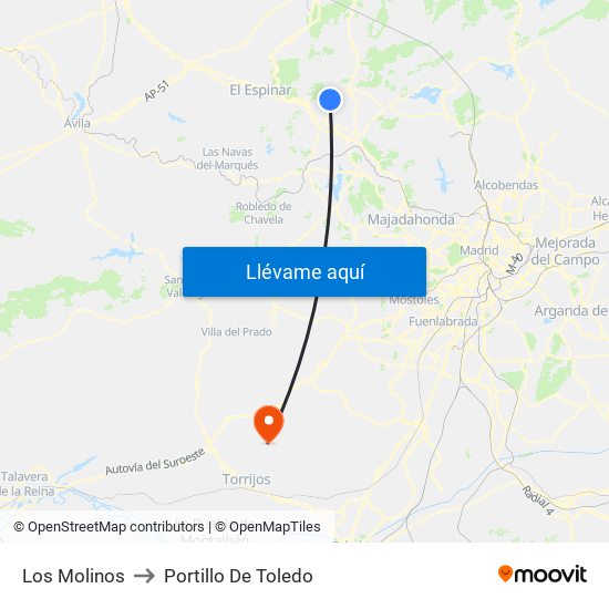 Los Molinos to Portillo De Toledo map