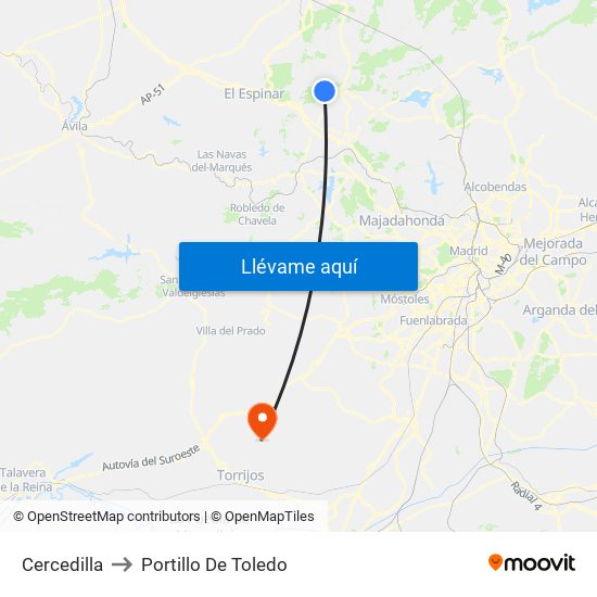 Cercedilla to Portillo De Toledo map
