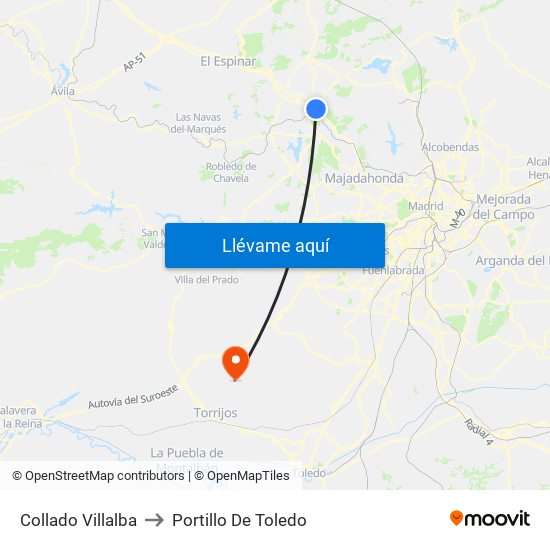 Collado Villalba to Portillo De Toledo map