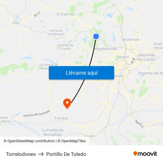 Torrelodones to Portillo De Toledo map
