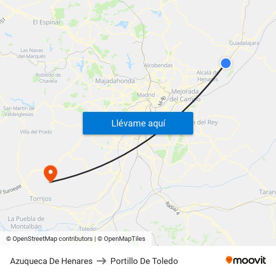 Azuqueca De Henares to Portillo De Toledo map