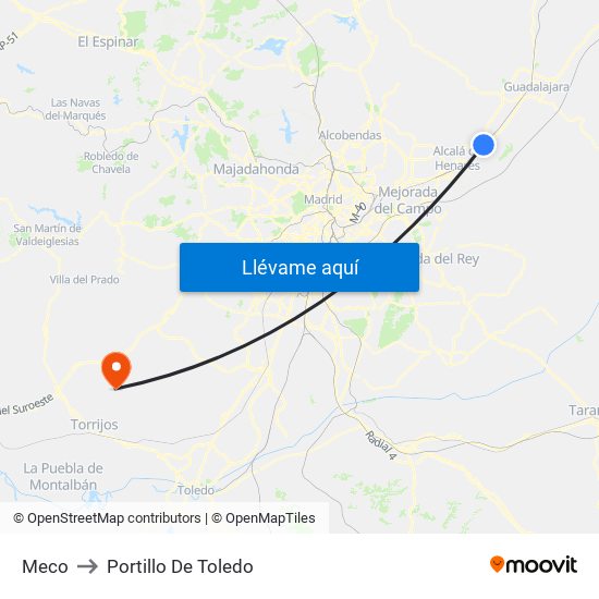 Meco to Portillo De Toledo map