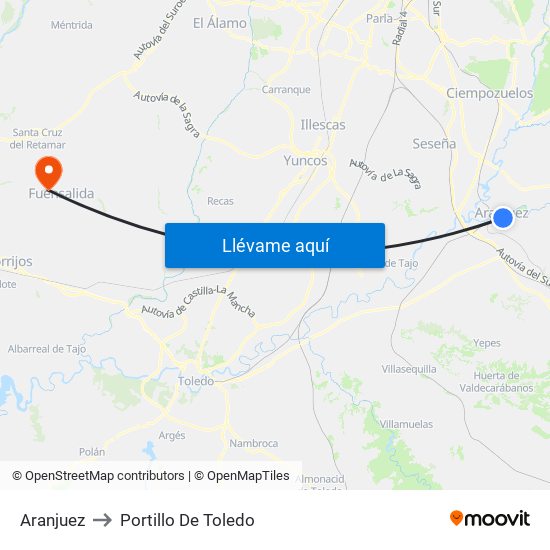 Aranjuez to Portillo De Toledo map