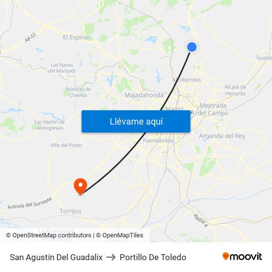 San Agustín Del Guadalix to Portillo De Toledo map