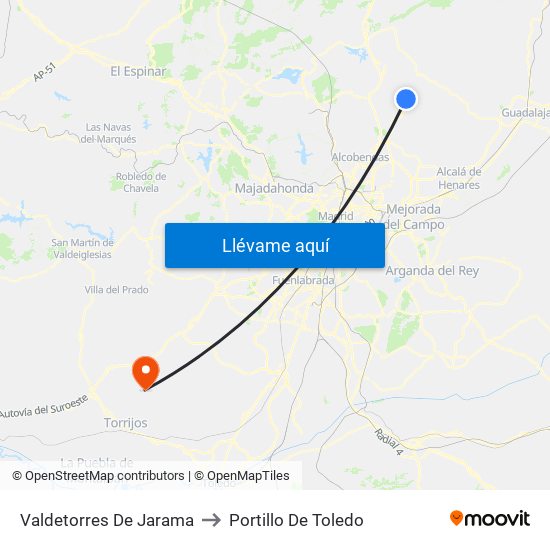 Valdetorres De Jarama to Portillo De Toledo map