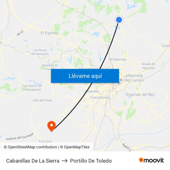 Cabanillas De La Sierra to Portillo De Toledo map
