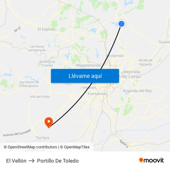 El Vellón to Portillo De Toledo map