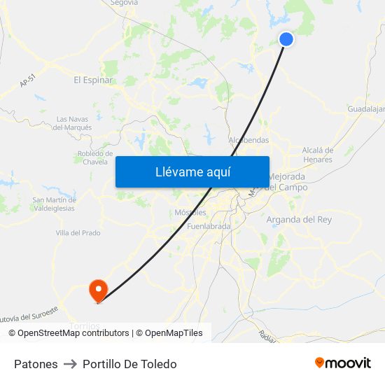 Patones to Portillo De Toledo map