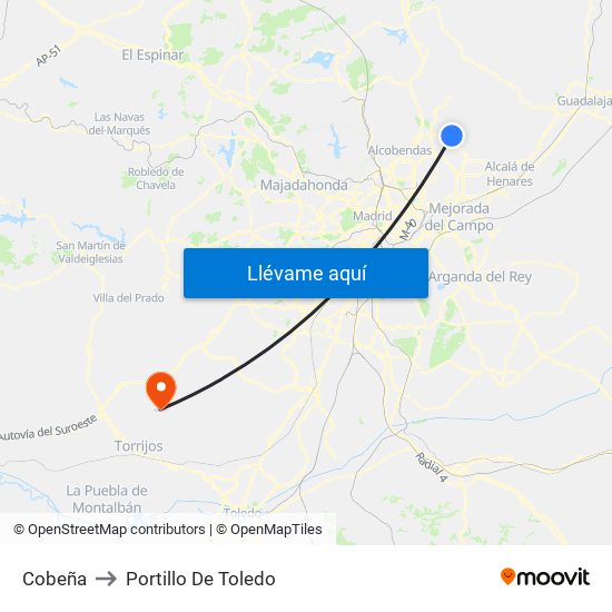 Cobeña to Portillo De Toledo map