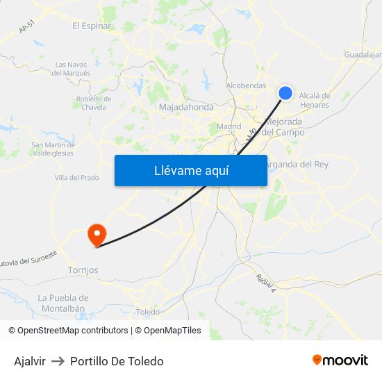 Ajalvir to Portillo De Toledo map