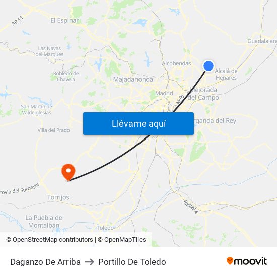 Daganzo De Arriba to Portillo De Toledo map