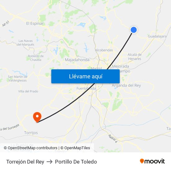 Torrejón Del Rey to Portillo De Toledo map
