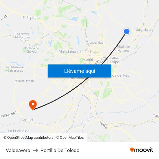 Valdeavero to Portillo De Toledo map