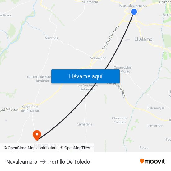 Navalcarnero to Portillo De Toledo map