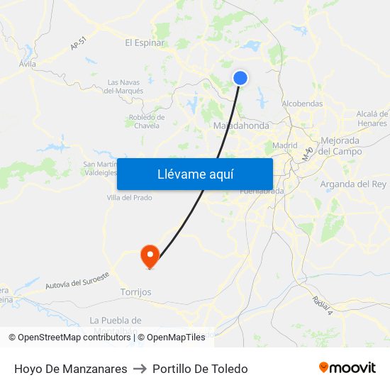 Hoyo De Manzanares to Portillo De Toledo map