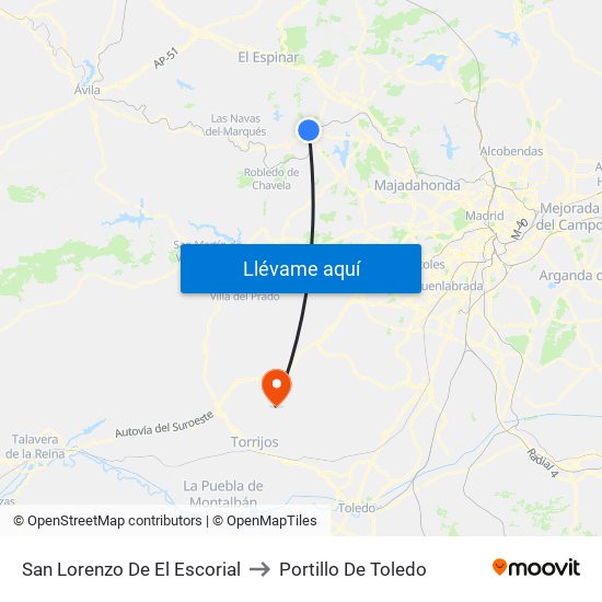 San Lorenzo De El Escorial to Portillo De Toledo map