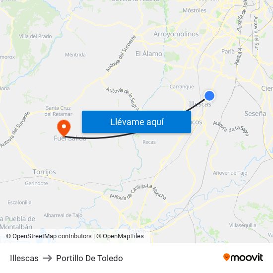 Illescas to Portillo De Toledo map