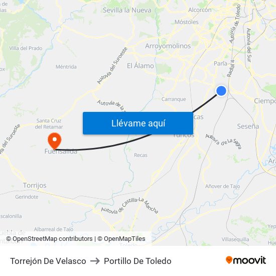 Torrejón De Velasco to Portillo De Toledo map