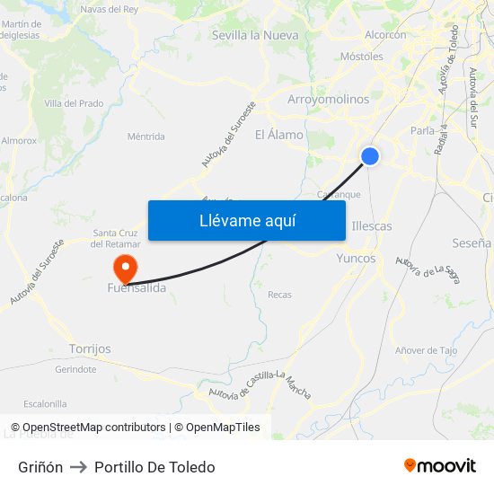 Griñón to Portillo De Toledo map