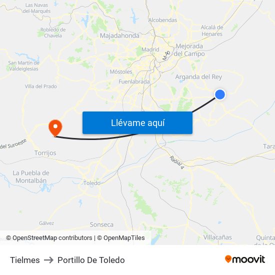 Tielmes to Portillo De Toledo map