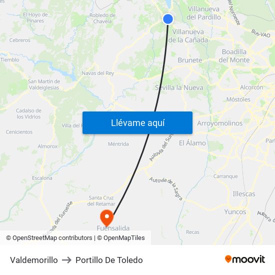 Valdemorillo to Portillo De Toledo map