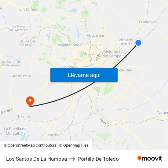 Los Santos De La Humosa to Portillo De Toledo map