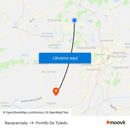 Navacerrada to Portillo De Toledo map
