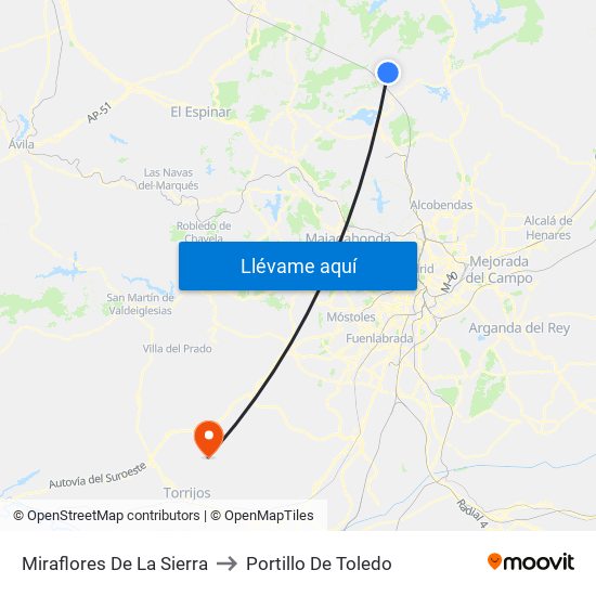 Miraflores De La Sierra to Portillo De Toledo map