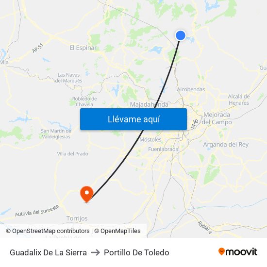 Guadalix De La Sierra to Portillo De Toledo map