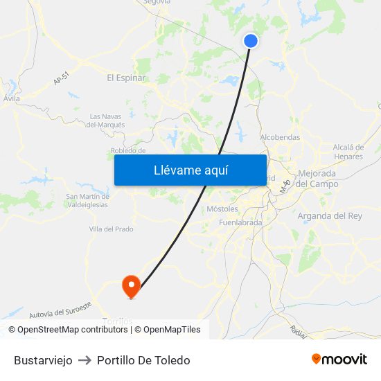 Bustarviejo to Portillo De Toledo map