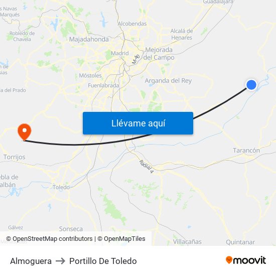Almoguera to Portillo De Toledo map