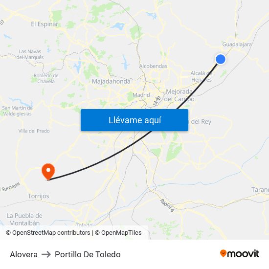 Alovera to Portillo De Toledo map
