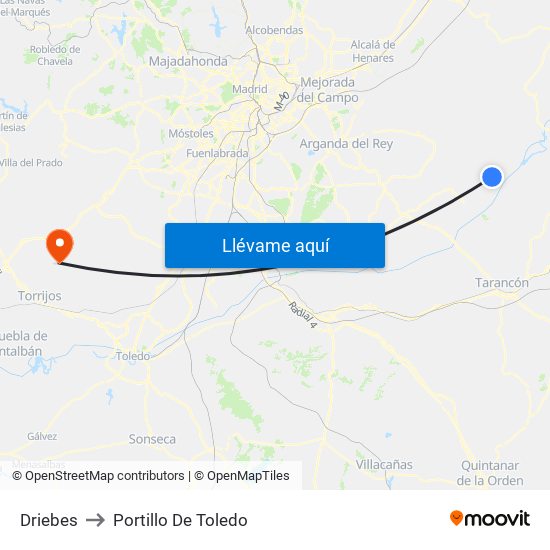 Driebes to Portillo De Toledo map