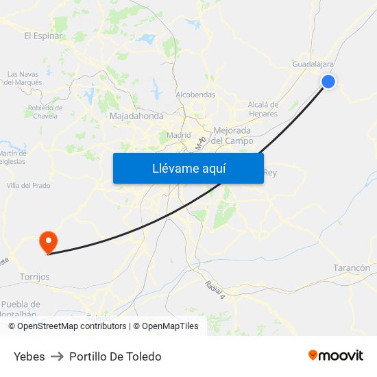 Yebes to Portillo De Toledo map