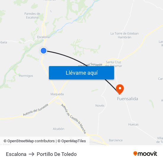 Escalona to Portillo De Toledo map