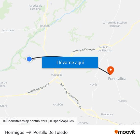 Hormigos to Portillo De Toledo map