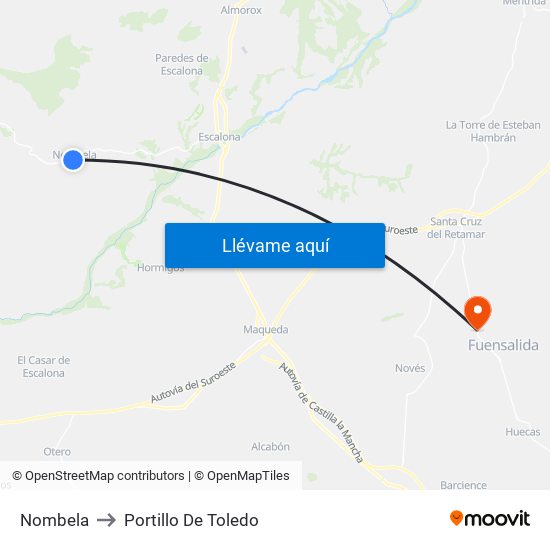 Nombela to Portillo De Toledo map