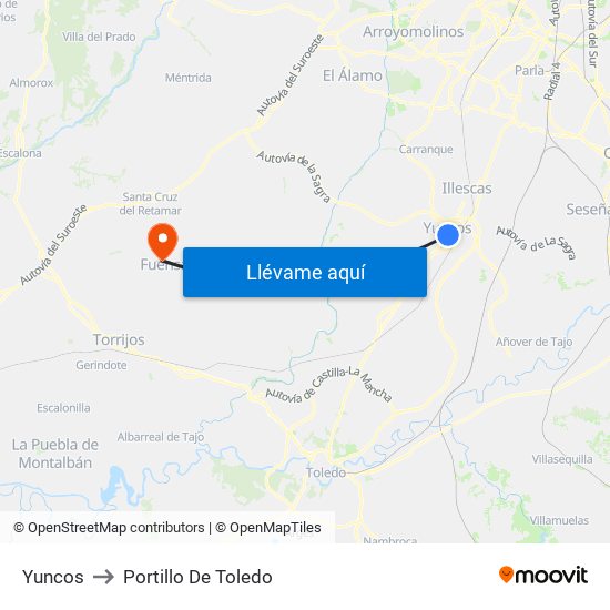 Yuncos to Portillo De Toledo map