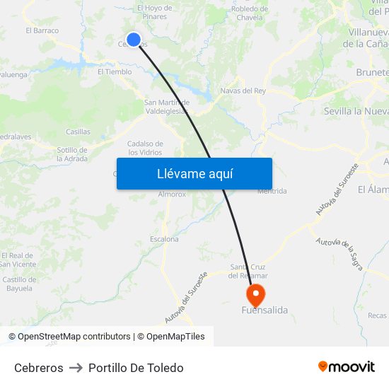 Cebreros to Portillo De Toledo map