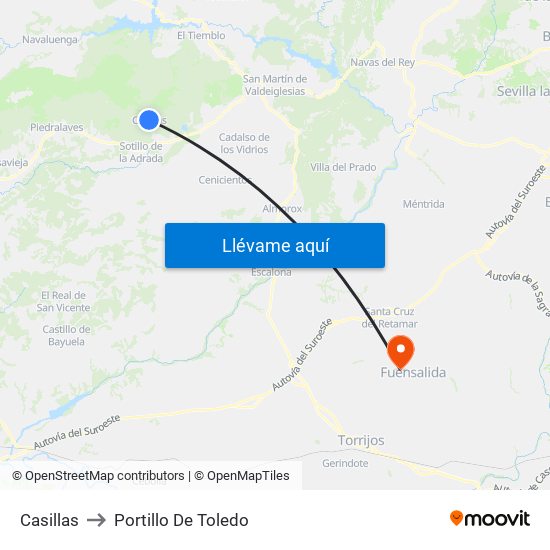 Casillas to Portillo De Toledo map