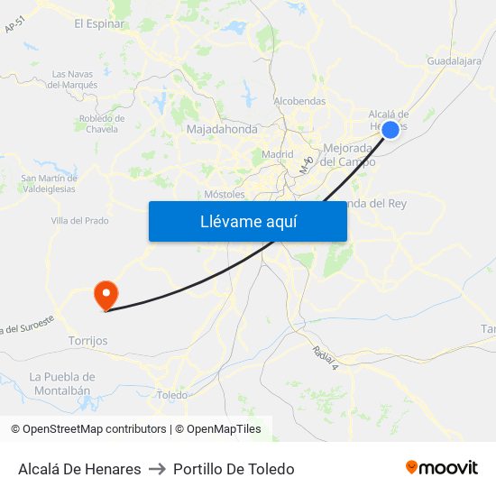 Alcalá De Henares to Portillo De Toledo map