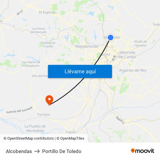 Alcobendas to Portillo De Toledo map