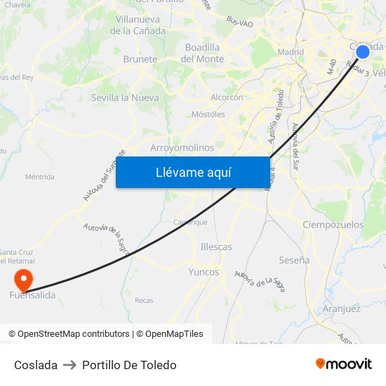 Coslada to Portillo De Toledo map