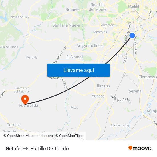 Getafe to Portillo De Toledo map