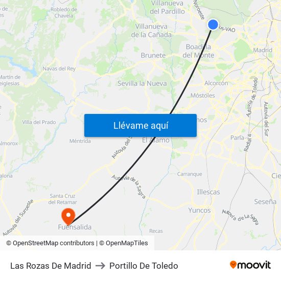 Las Rozas De Madrid to Portillo De Toledo map