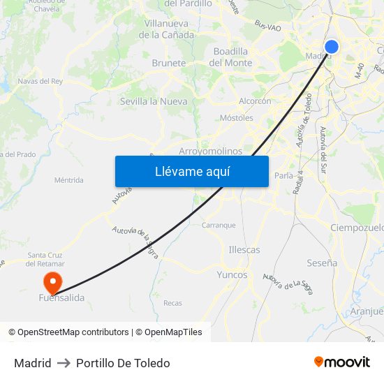Madrid to Portillo De Toledo map
