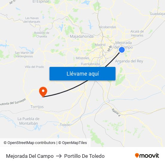 Mejorada Del Campo to Portillo De Toledo map