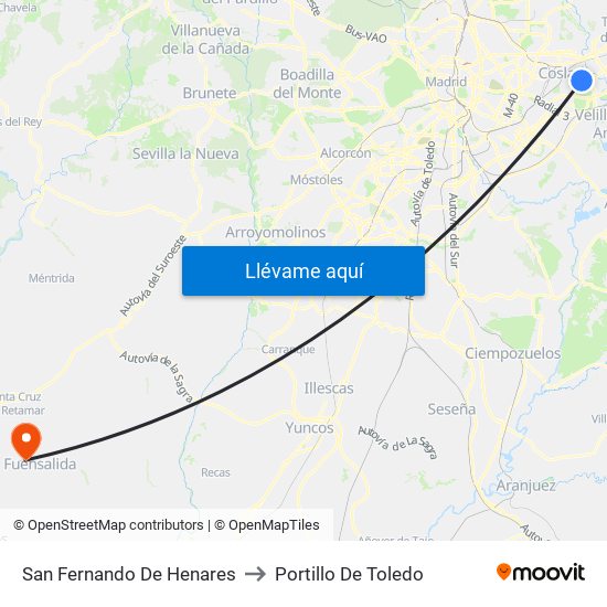 San Fernando De Henares to Portillo De Toledo map