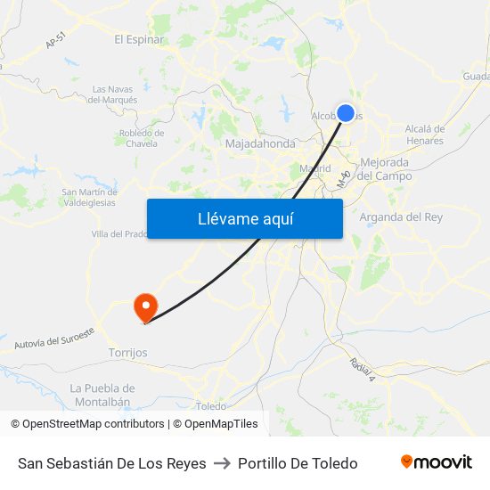 San Sebastián De Los Reyes to Portillo De Toledo map