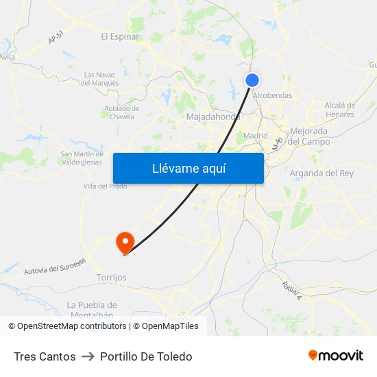 Tres Cantos to Portillo De Toledo map